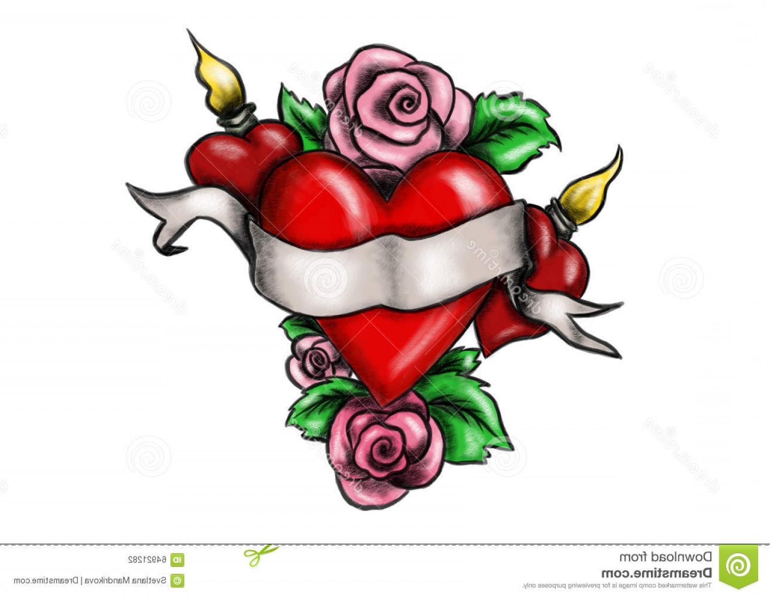 1560x1210 Drawn Red Rose Ribbon Drawing