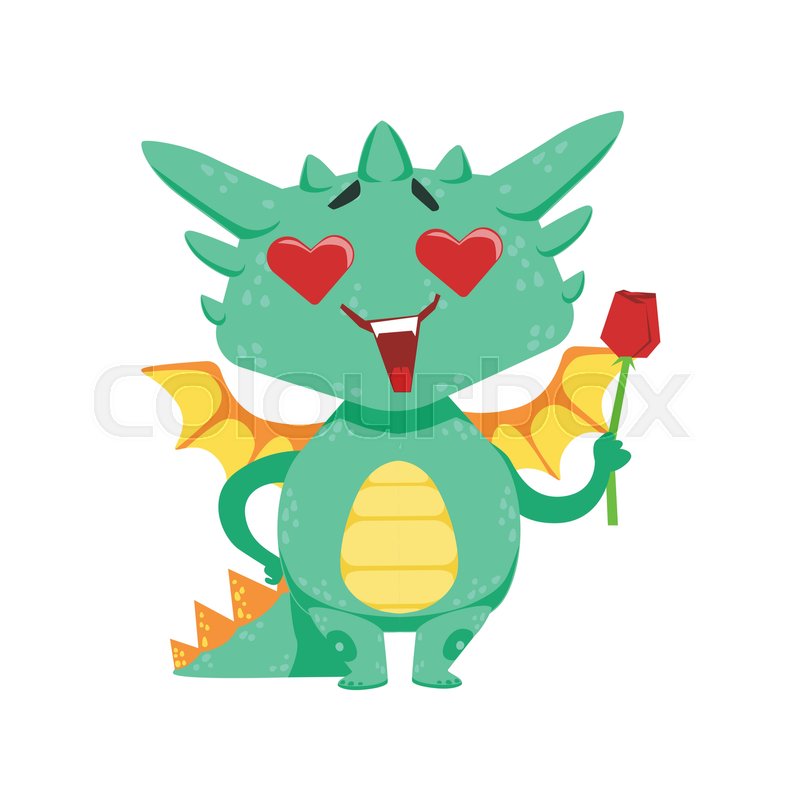 800x800 Little Anime Style Baby Dragon In Love Holding Single Red Rose