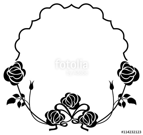 500x471 Black And White Frame With Roses Silhouettes. Vector Clip Art