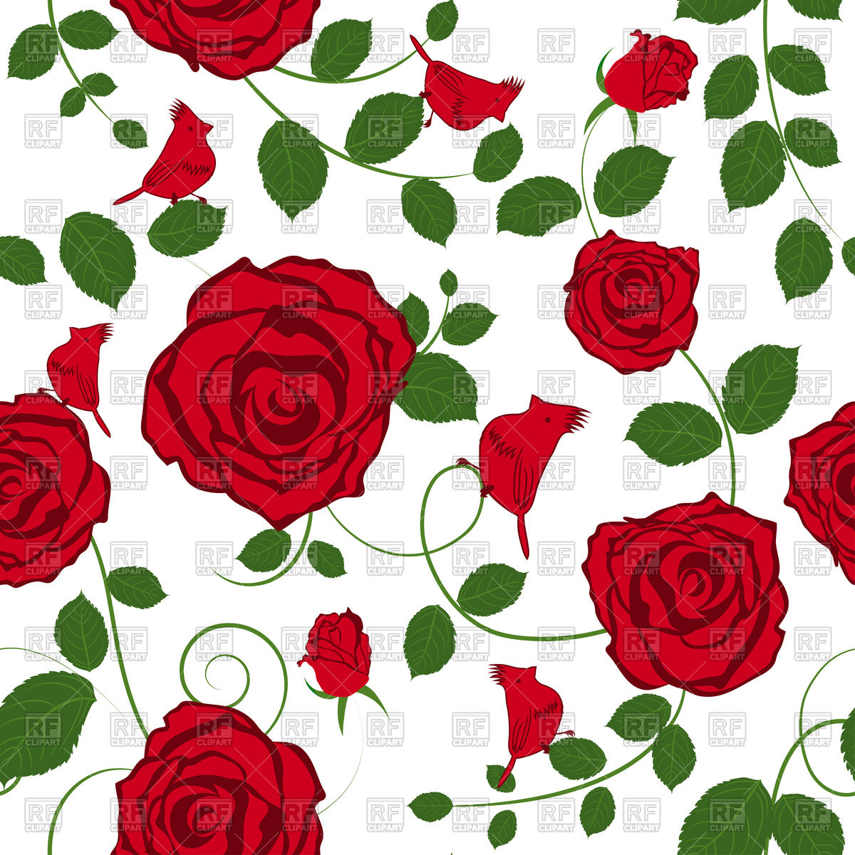 1200x1200 Seamless Red Roses Floral Pattern Royalty Free Vector Clip Art