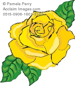 261x300 Yellow Rose Bloom With Green Leaves Royalty Free Clip Art Picture