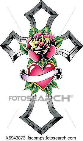 279x470 Clipart Of Cross Heart Rose Ribbon Sign K6943873