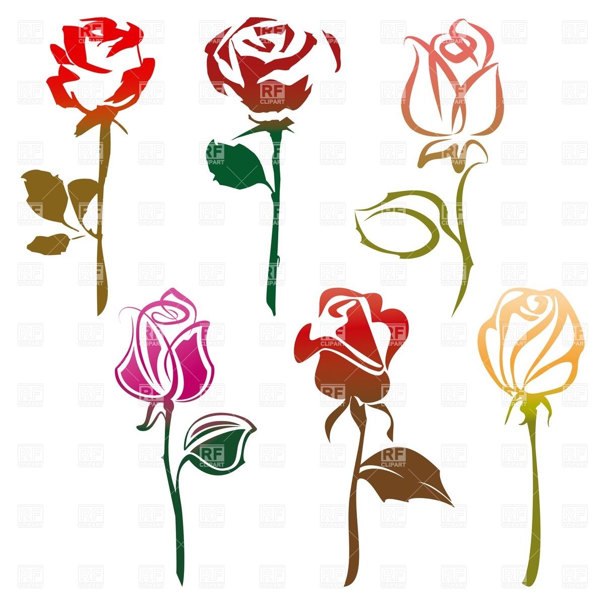 1200x1200 Set Of Stylish Roses Royalty Free Vector Clip Art Image