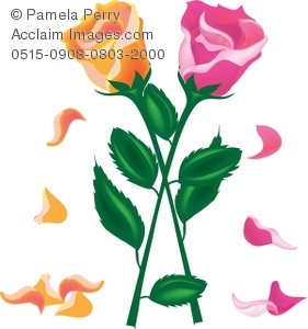 281x300 Clip Art Illustration Of A Two Roses With Falling Petals
