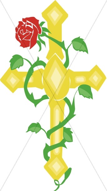 343x612 Gold Cross With Red Rose Vine Cross Clipart