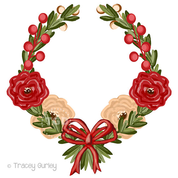 570x570 Red And Cream Flowers Wreath Clip Art Invitation Art Holiday