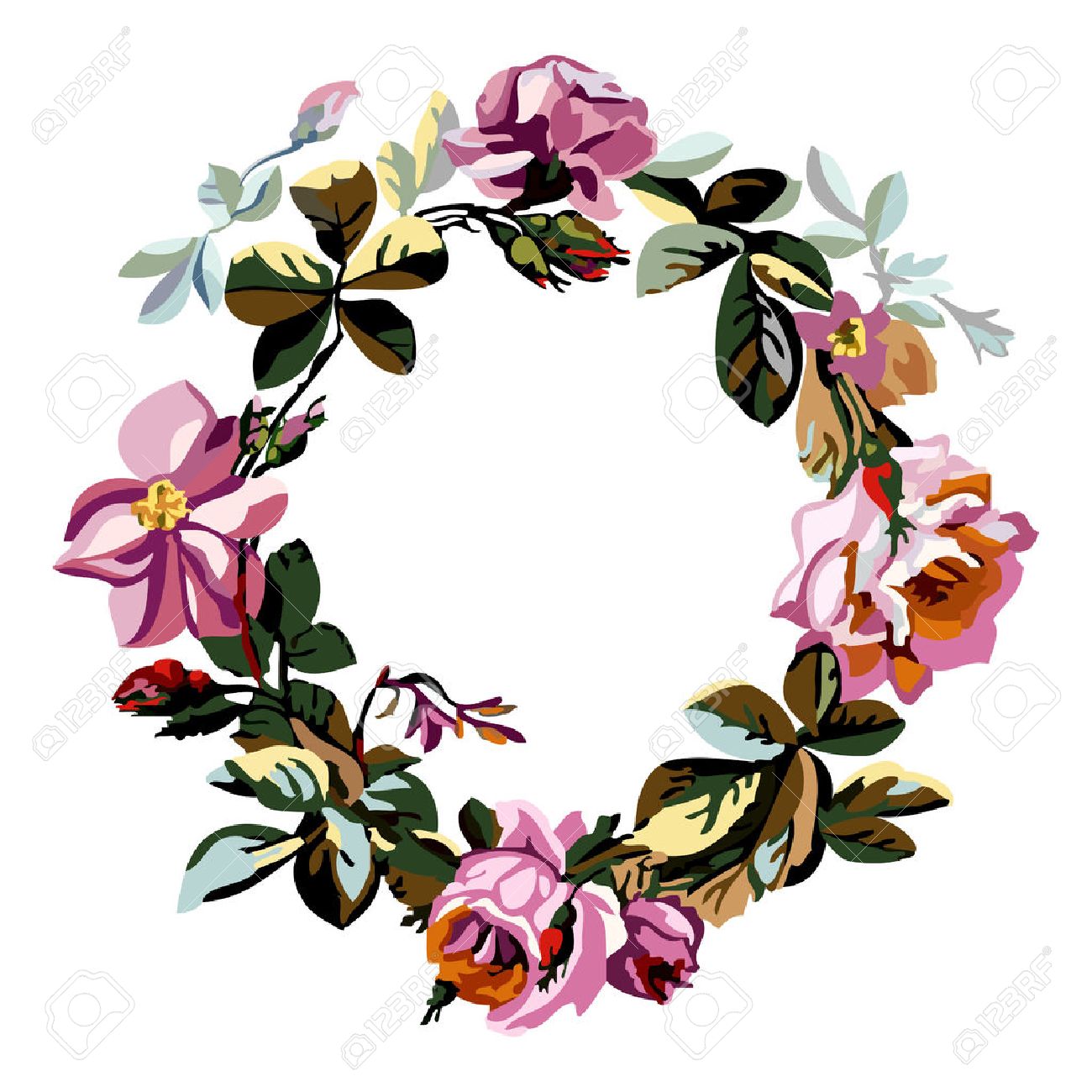 1300x1300 Vector Colorful Illustration Of A Beautiful Floral Wreath