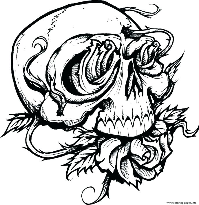 687x707 Superb Amazing Skull And Roses Coloring Pages Online Page Free