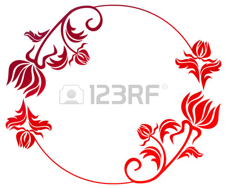 450x375 Beautiful Round Floral Frame With Gradient Fill. Color Silhouette