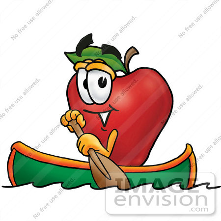 450x450 Clip Art Graphic Of A Red Apple Cartoon Character Rowing A Boat