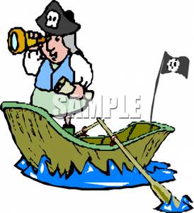 274x300 Free Clipart Image A Pirate In A Row Boat Looking Through A Spy Glass
