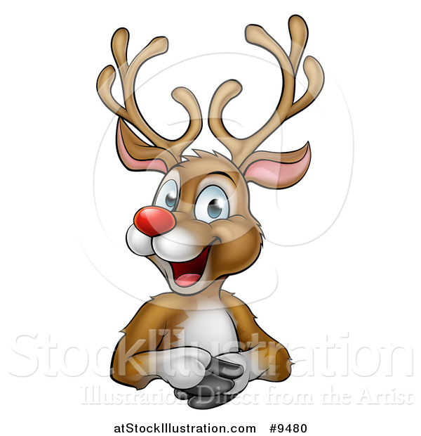 600x620 Vector Illustration Of A Happy Rudolph Red Nosed Reindeer Over