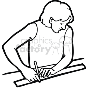 300x300 Royalty Free Black And White Outline Of A Student Using A Ruler