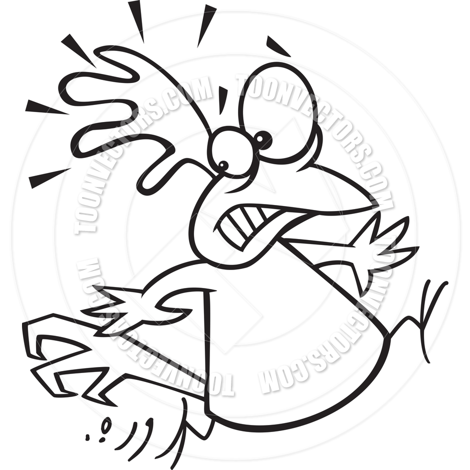 940x940 Cartoon Scared Chicken Running Away (Black Amp White Line Art) By