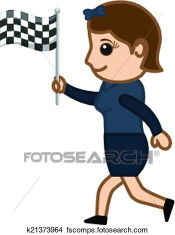 350x470 Clipart Of Young Girl Holding Flag And Running K21373964