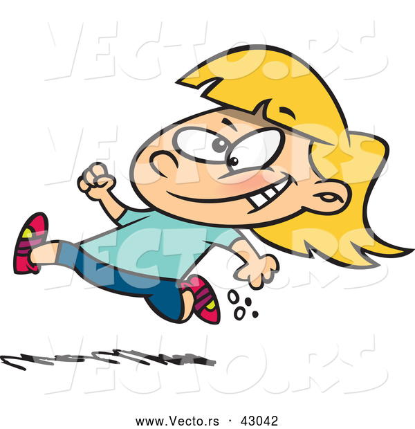 600x620 Vector Of A Happy Cartoon Little Girl Running Fast By Toonaday