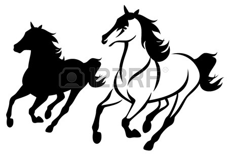 450x306 Running Horse Black And White Outline And Silhouette Royalty Free