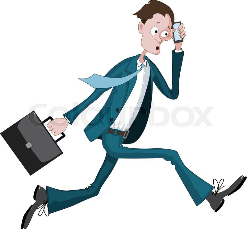 800x744 Cartoon Businessman Running Hurriedly With A Case And Phone