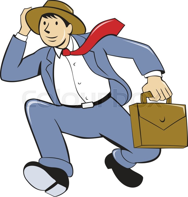 761x800 Illustration Of A Businessman Wearing Suit, Hat And Tie Carrying