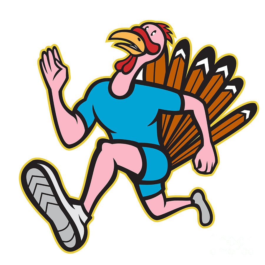 900x900 Turkey Run Runner Side Cartoon Isolated Digital Art By Aloysius
