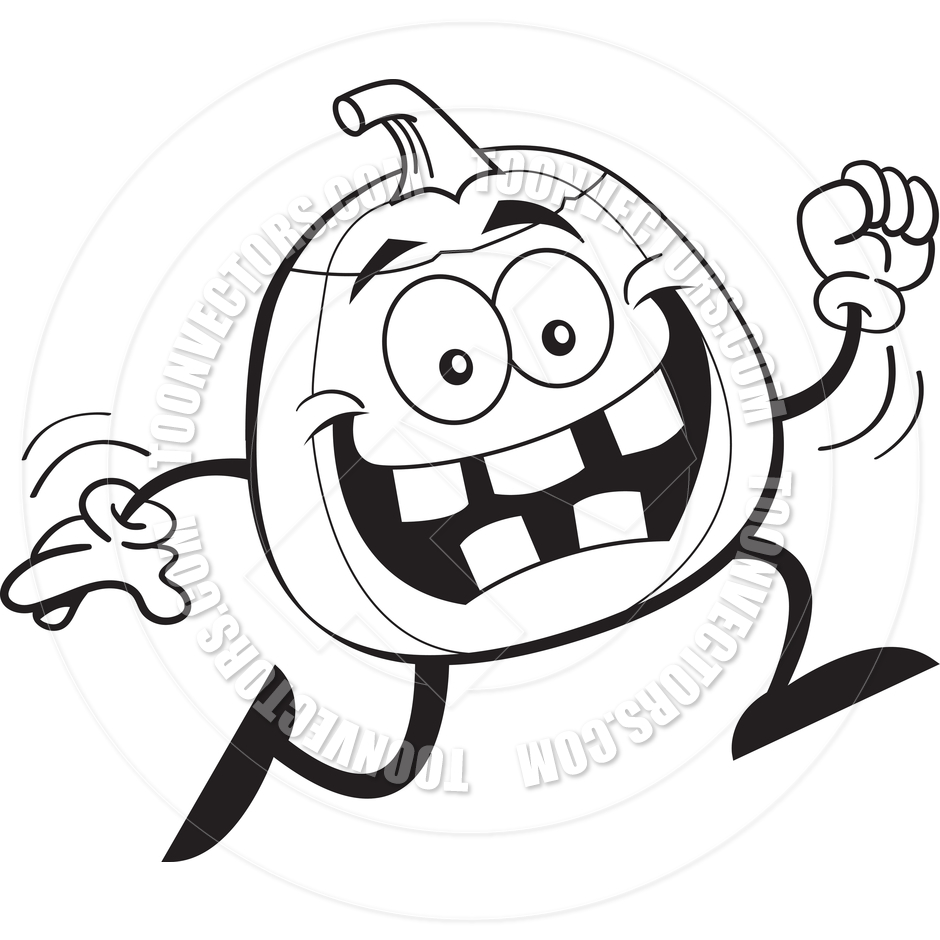 940x940 Cartoon Running Pumpkin (Black And White Line Art) By Kenbenner
