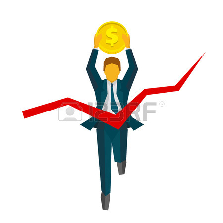 450x450 Businessman In Santa Hat With Gift Bag Running Grow Up Graph