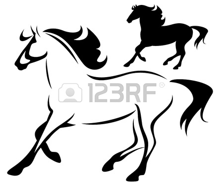 450x374 Running Horse Black And White Outline And Silhouette Royalty Free