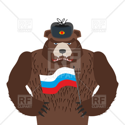 400x400 Bear In Fur Hat With Russian Flag Royalty Free Vector Clip Art