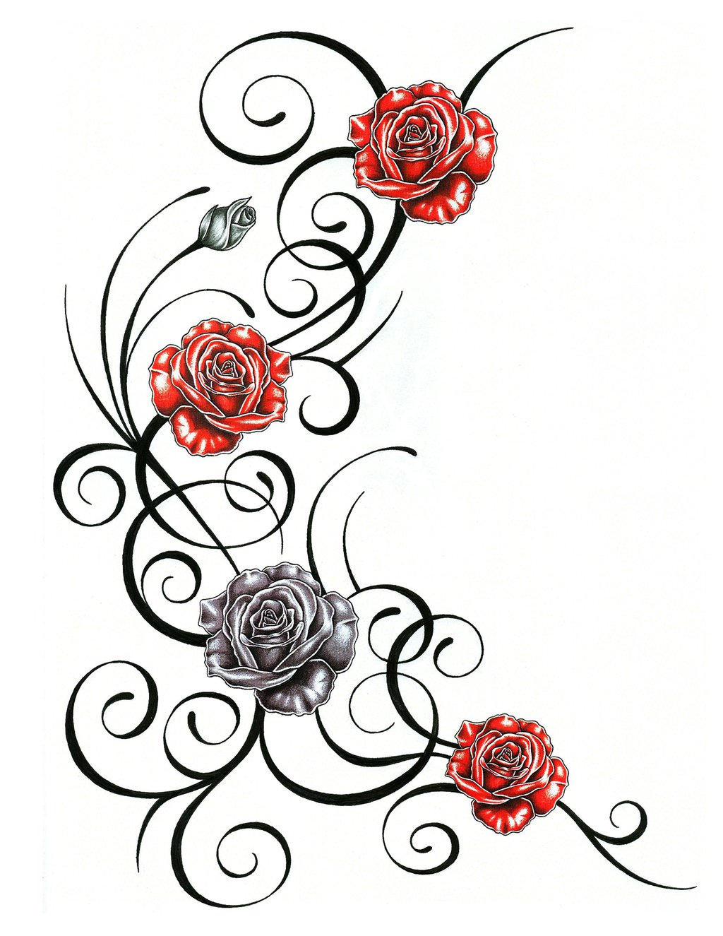 1024x1325 Roses With Tribal Tattoo Design By