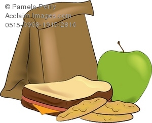 300x243 Art Illustration Of A Sack Lunch Sandwich, Cookies And An Apple