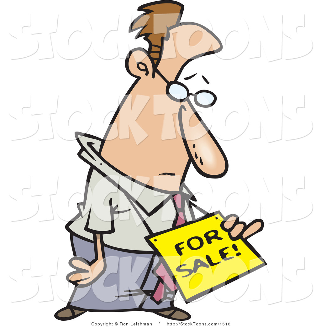 1024x1044 Stock Cartoon Of A Sad Business Man Wearing A For Sale Sign Around