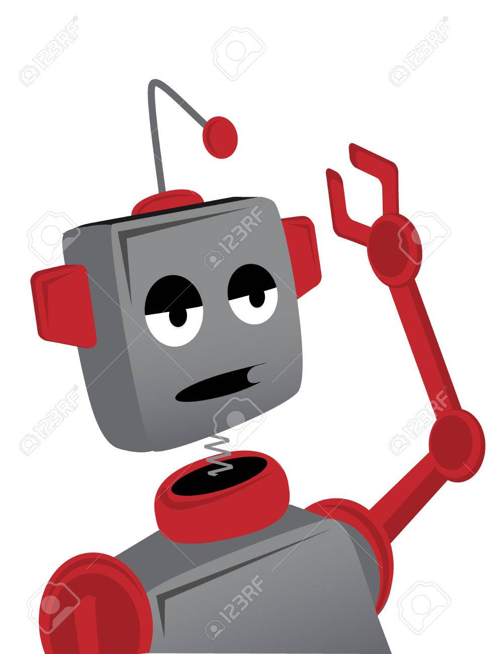 975x1300 Bored Sad Cartoon Robot Waves Royalty Free Cliparts, Vectors,