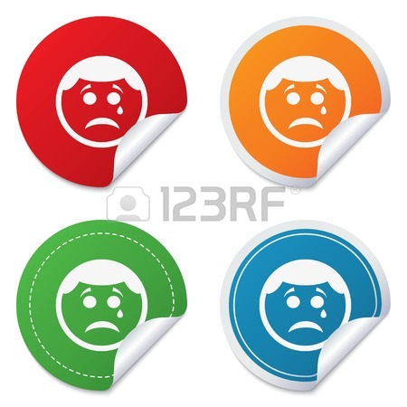 450x450 Sad Face With Tear Sign Icon. Crying Chat Symbol. Four Squares