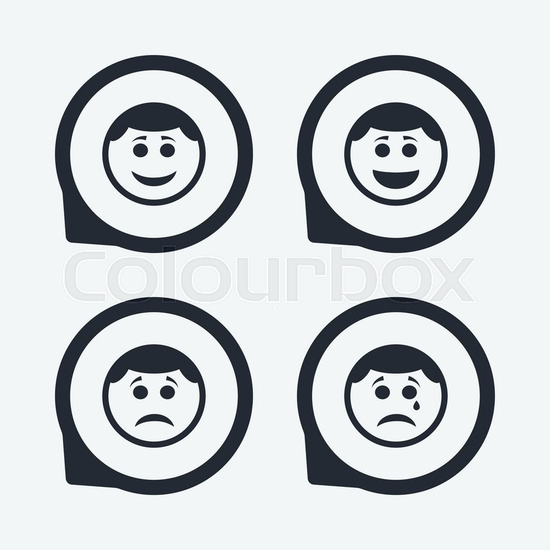 800x800 Circle Smile Face Icons. Happy, Sad, Cry Signs. Happy Smiley Chat
