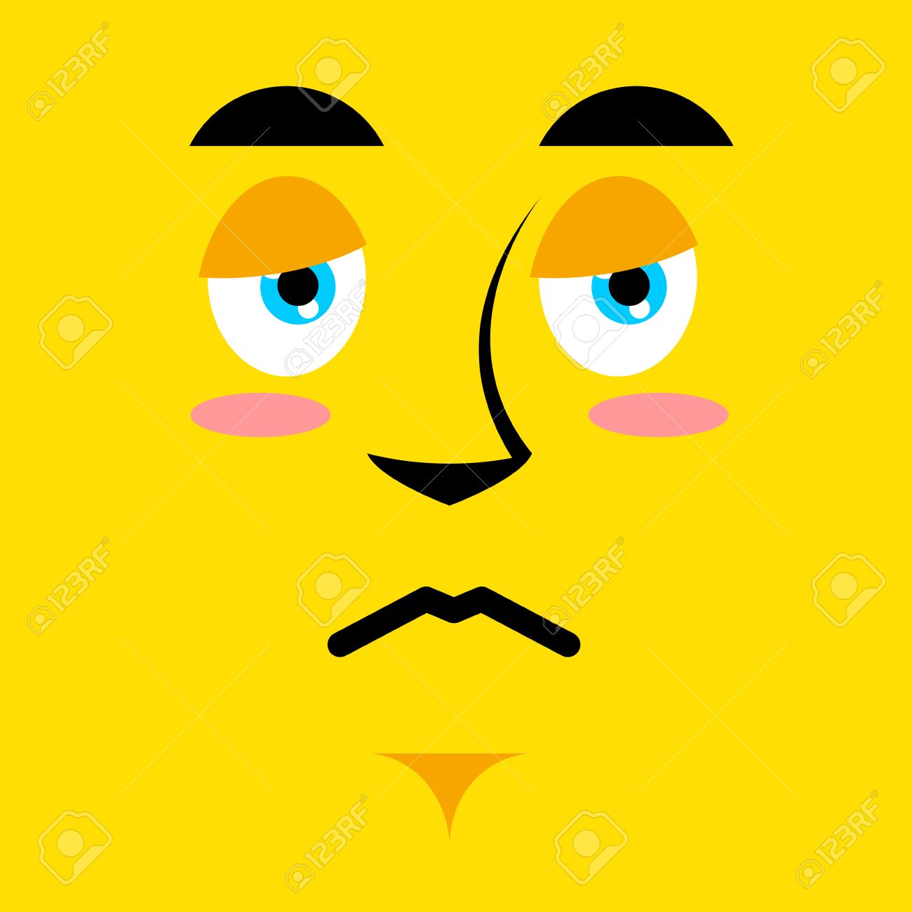 1300x1300 Cartoon Sad Face On Yellow Background. Sadness Emotion