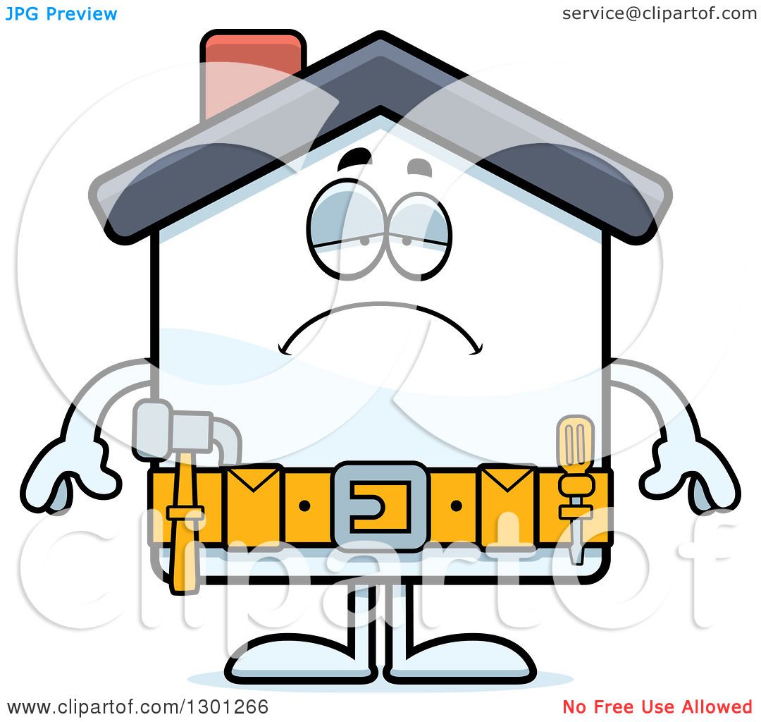 1080x1024 Clipart Of A Cartoon Sad Depressed Home Improvement House