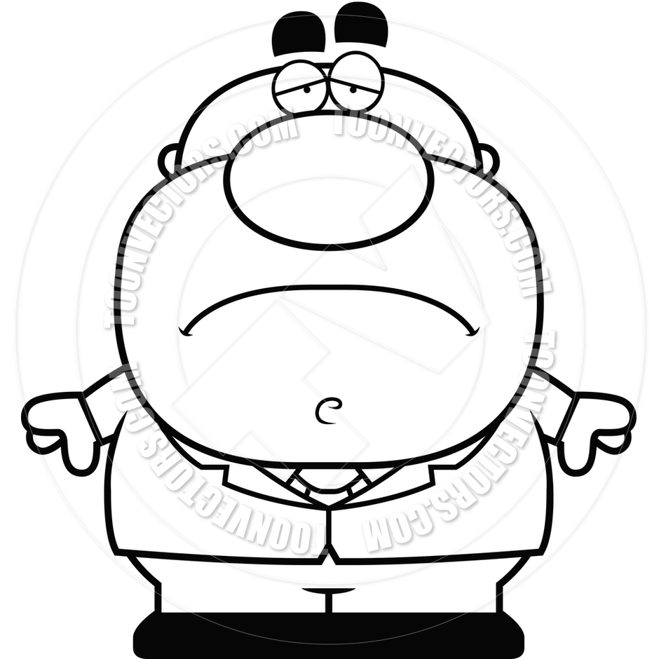 940x940 Cartoon Businessman Sad (Black And White Line Art) By Cory Thoman