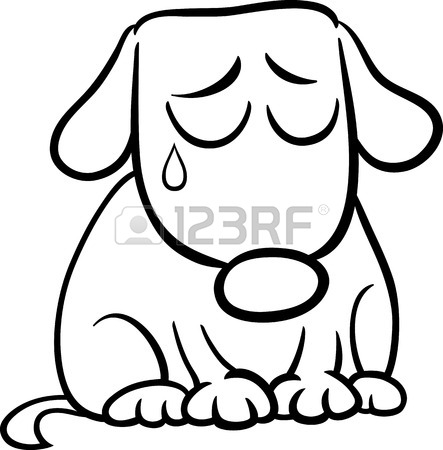 443x450 Black And White Cartoon Illustration Of Cute Sad Dog Or Puppy