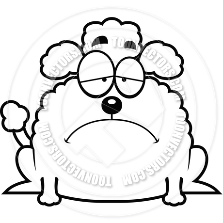 460x460 Cartoon Little Poodle Sad (Black And White Line Art) By Cory