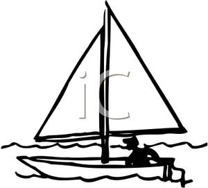 300x271 Black And White Cartoon Of A Man Sailing A Sailboat