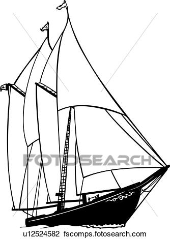 334x470 Clipart Of , Boat, Fishing, Ocean, Sailboat, Sailing, Schooner