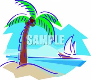 300x266 Art Image A Sailboat Sailing By An Island