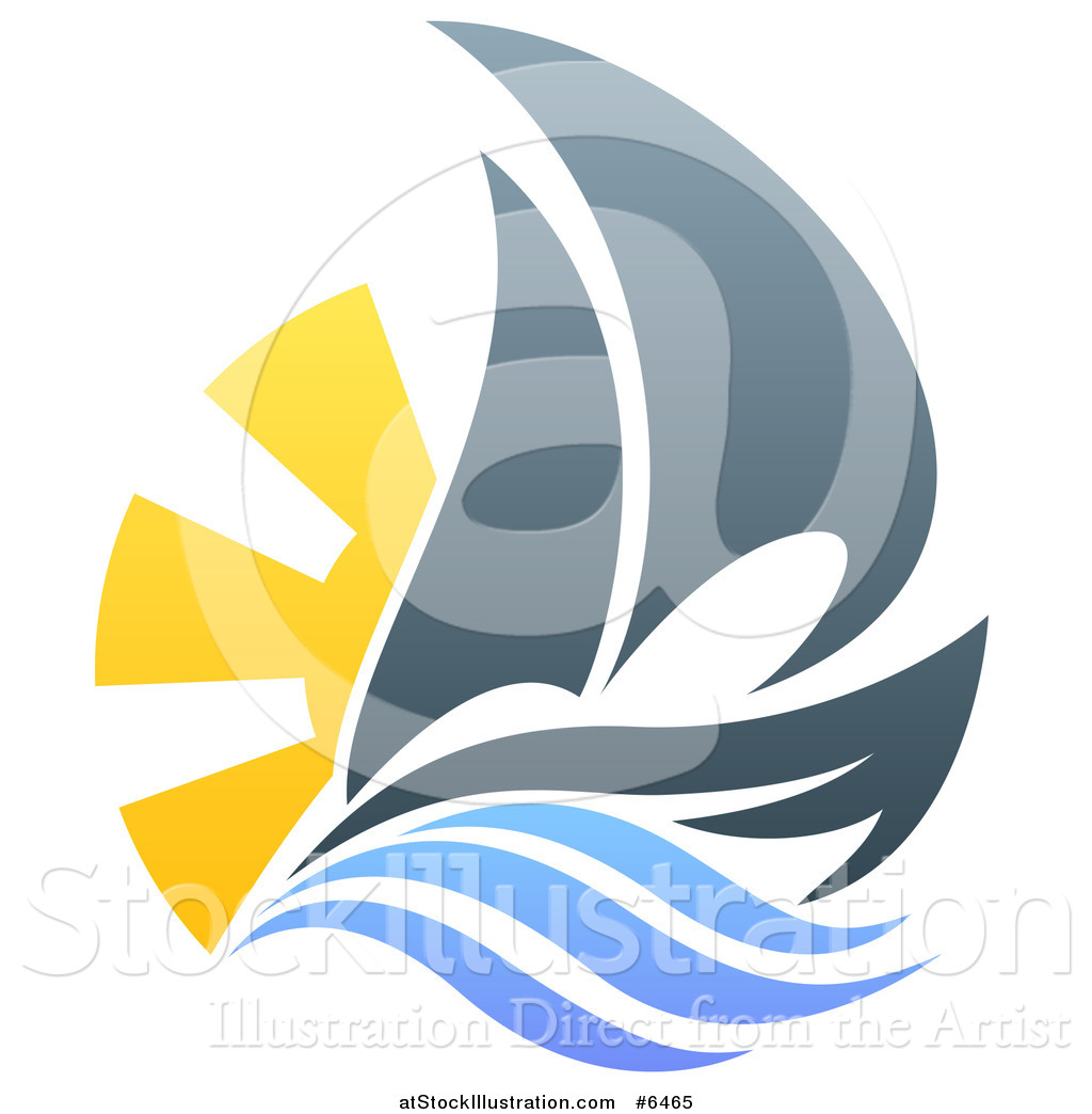 1024x1044 Vector Illustration Of A Sailing Boat With The Sun And Ocean Waves
