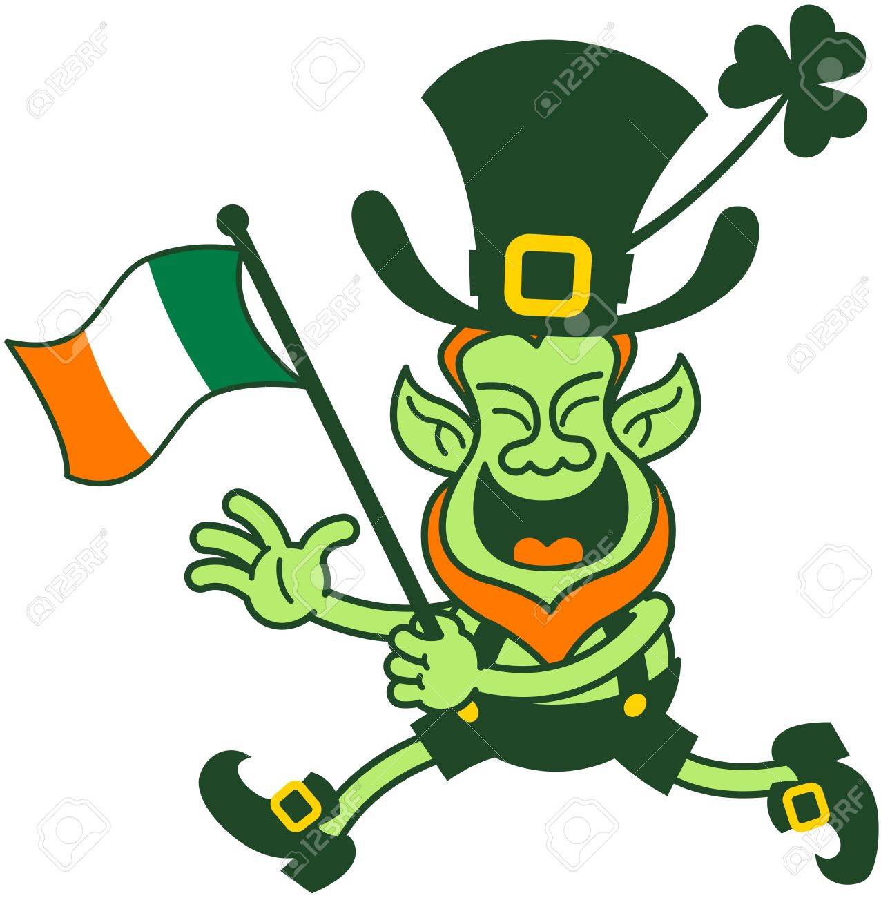 1276x1300 Green Leprechaun Running And Waving An Irish Flag To Celebrate