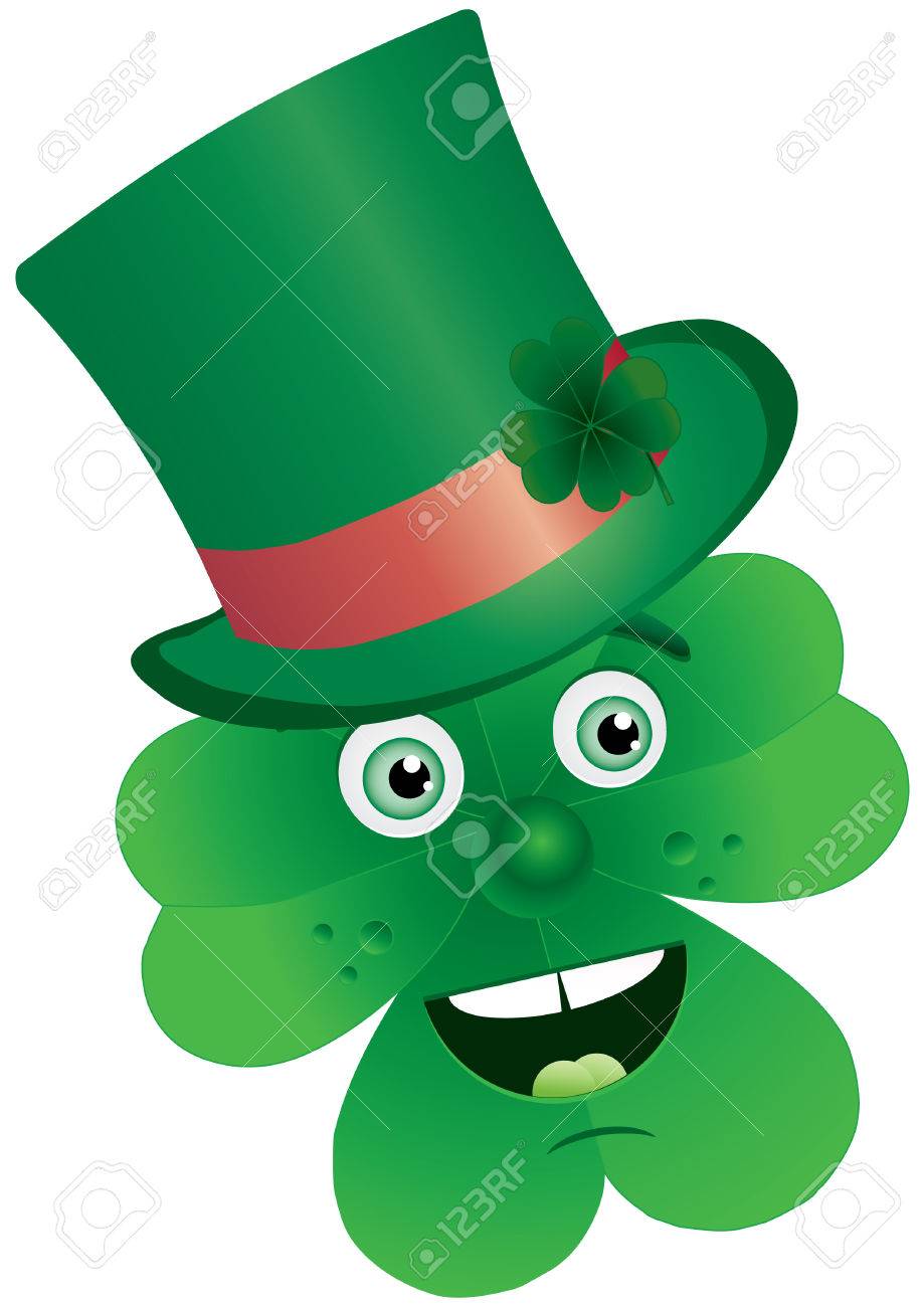 919x1300 Clover For St. Patrick`s Day With Face In Tophat, Illustration