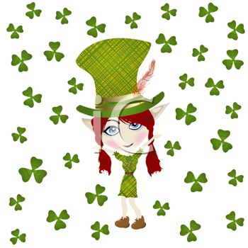 350x350 Clip Art Illustration Of A St. Patrick's Day Leprechaun With Shamrocks