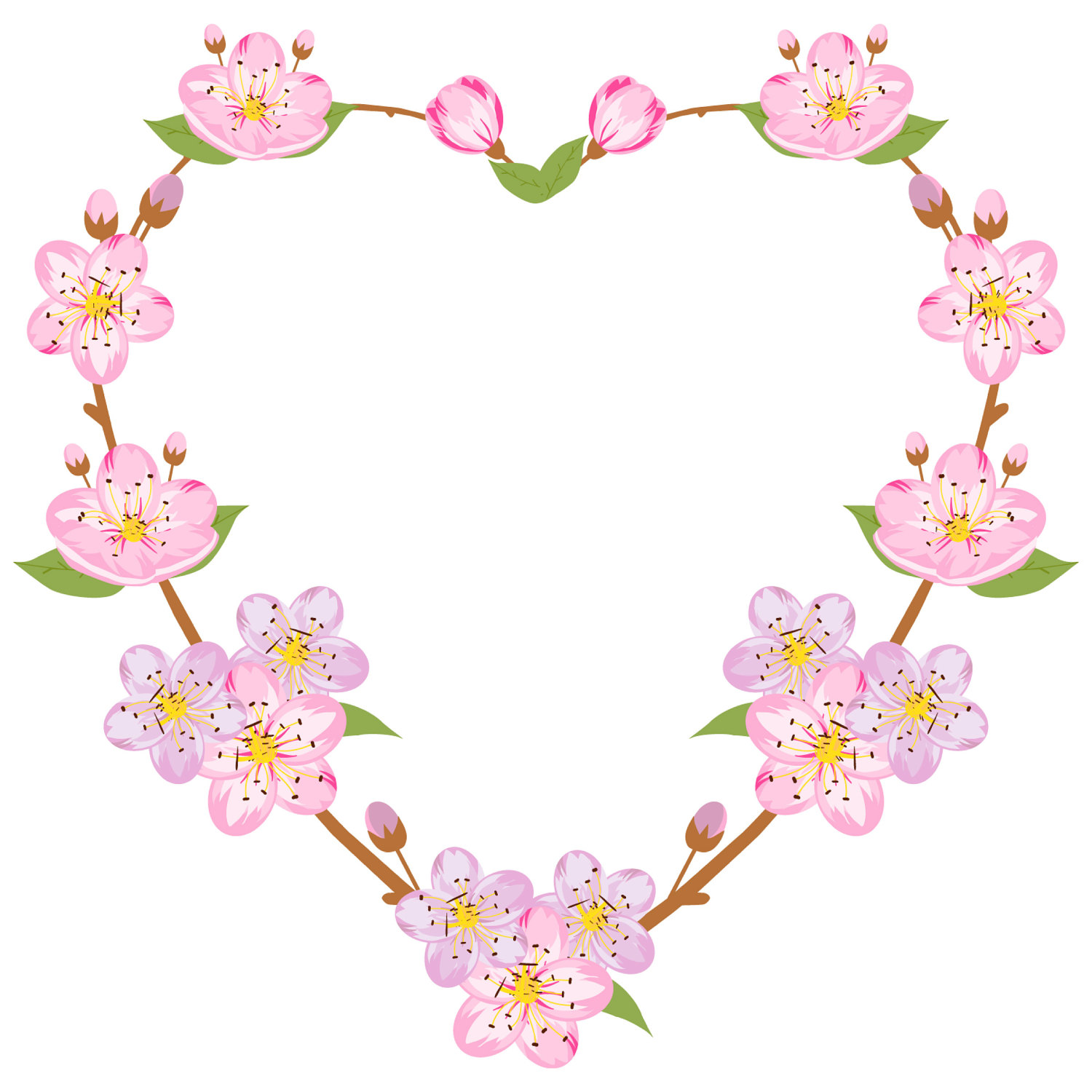 1500x1500 Spring Clipart, Sakura Clipart, Spring Wreath, Heart Wreath