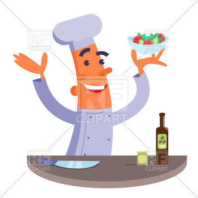 400x400 Cartoon Chef Holding Plate With Salad Royalty Free Vector Clip Art