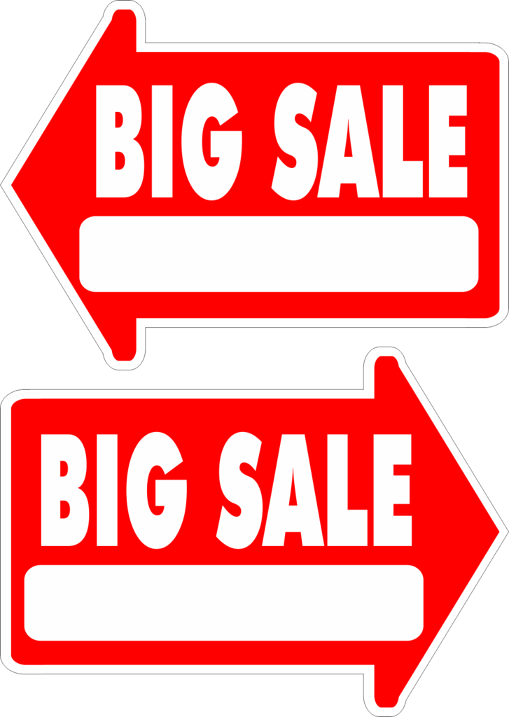 727x1024 Yard Sale Sign Arrow Shaped With Frame Big Sale Free Shipping