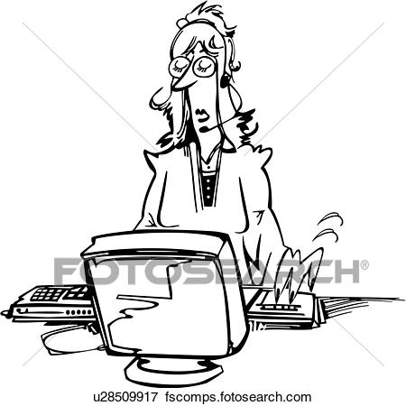 450x450 Clip Art Of , Computer, Office, Phone, Sales, Telemarketer